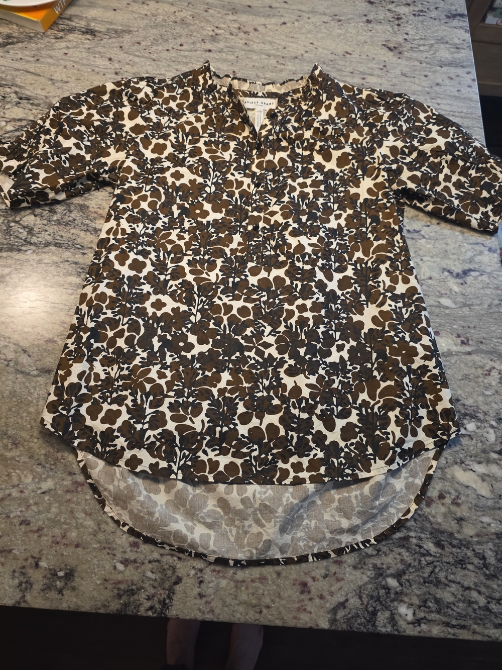 Apiece Apart Brown & Black Floral Henley Tunic 100 Cotton